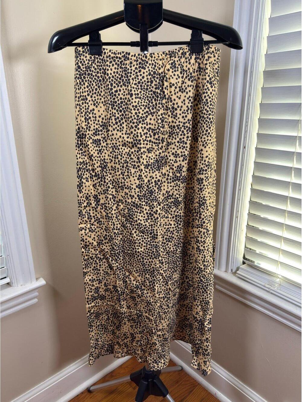 Self Contrast Satin Midi Skirt Women’s Animal Print Tan Black Slip Skirt Size L